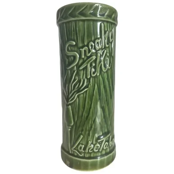 Vintage Harvey's Lake Tahoe "Sneaky Tiki" Green Ceramic Drink Mug Cup - Picture 2 of 5